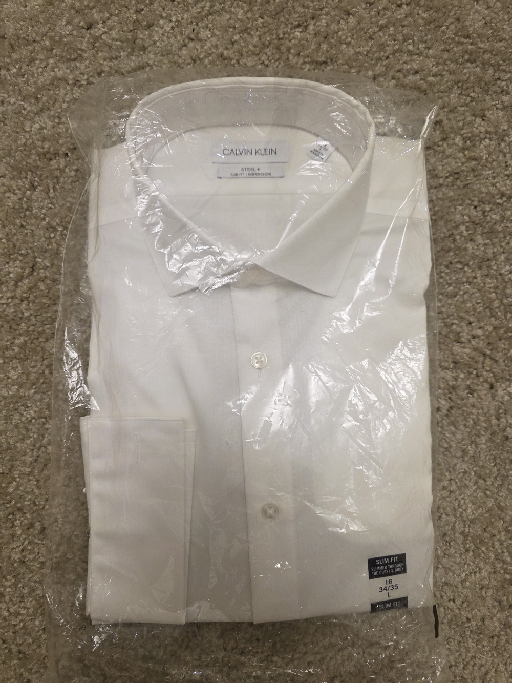 Calvin Klein Men's White Slim Fit Dress Shirt Size L 16 34/35